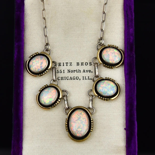 Vintage Opal Sterling Silver Gold Filled Necklace