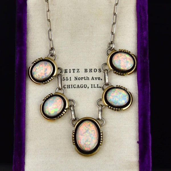 Vintage Opal Sterling Silver Gold Filled Necklace