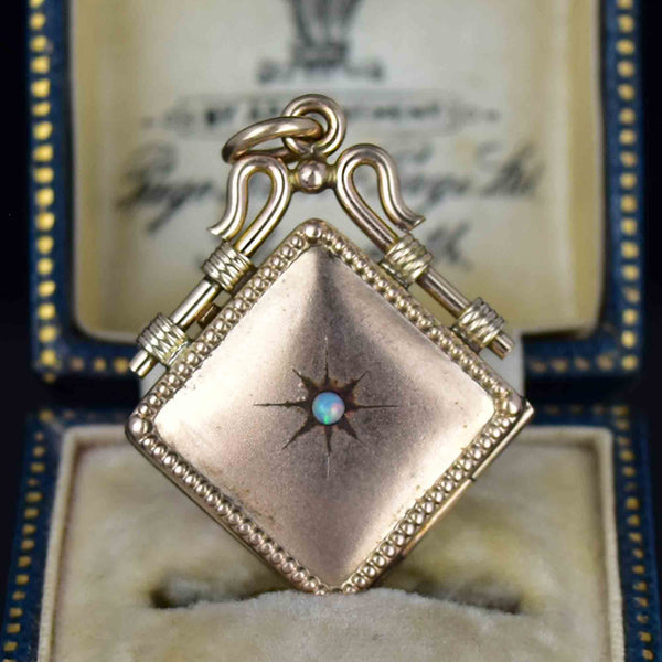 Antique Opal Starburst Square Gold Filled Locket Necklace - Boylerpf