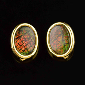 Vintage Gold Fill Ammolite Cabochon Earrings - Boylerpf