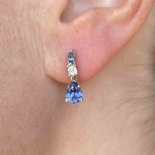 10K White Gold Diamond Sapphire Drop Earrings - Boylerpf