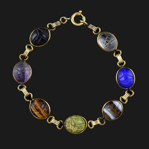 Vintage Gold Gemstone Egyptian Beetle Bug Scarab Bracelet - Boylerpf