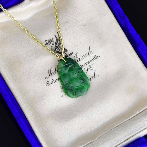 Vintage Carved Jade Fruit Pendant Necklace in 14K Gold - Boylerpf