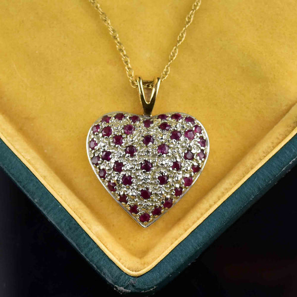 Vintage Large Gold Diamond Ruby Heart Pendant Necklace - Boylerpf