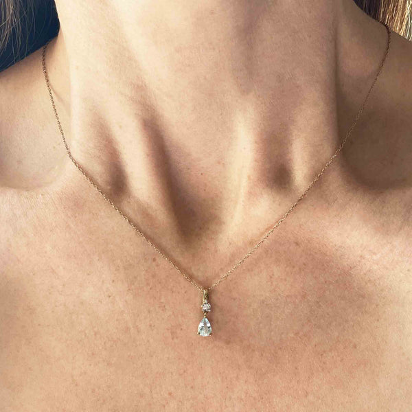Vintage Diamond Aquamarine Pendant Necklace in 10K Gold - Boylerpf