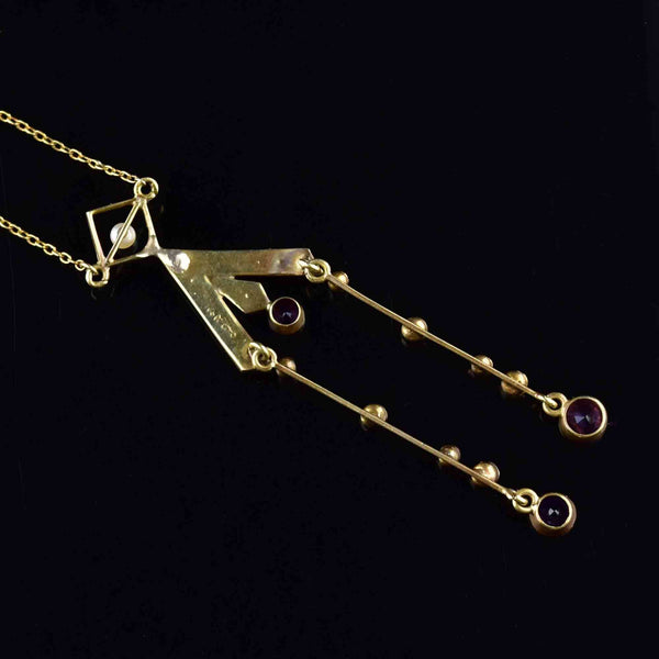 Antique Victorian 14K Gold Amethyst Seed Pearl Lavaliere Necklace - Boylerpf