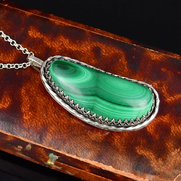 Sterling Silver Malachite Cabochon pendant Necklace