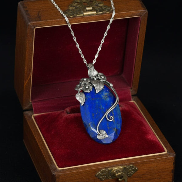 Arts & Crafts Sterling Silver Lapis Lazuli Forget Me Not Necklace