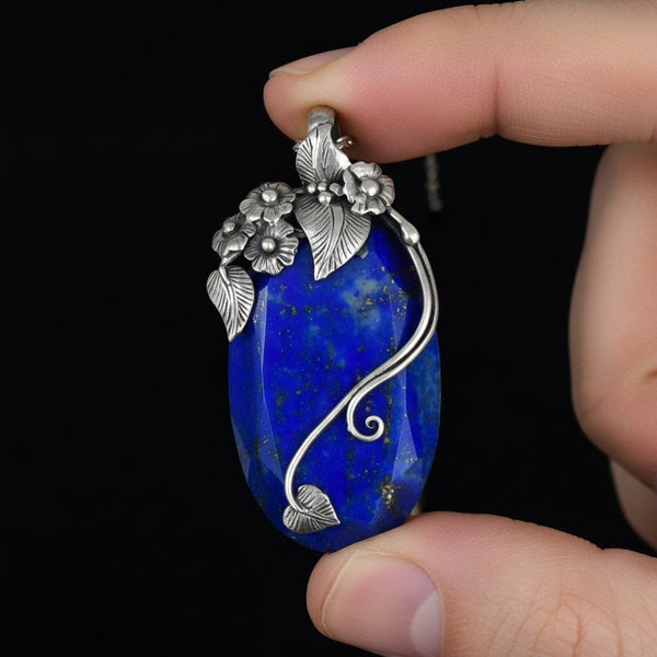 Arts & Crafts Sterling Silver Lapis Lazuli Forget Me Not Necklace