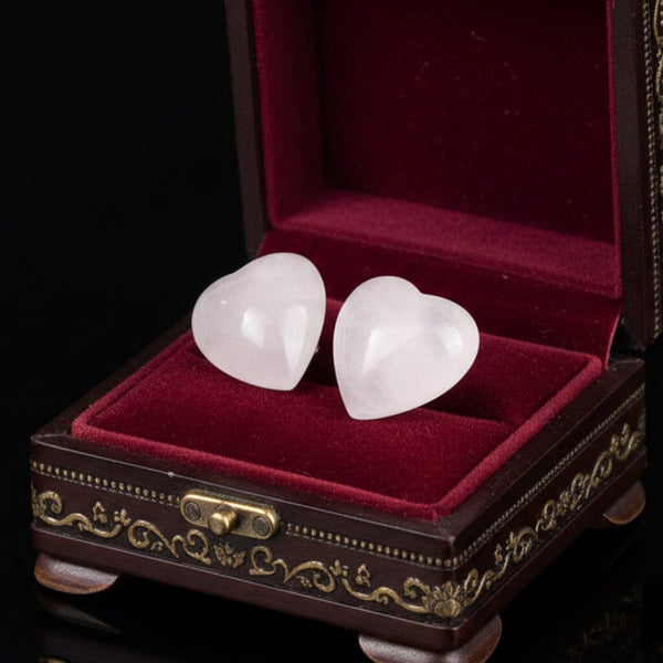 Vintage 14K Gold Rose Quartz Heart Stud Earrings - Boylerpf