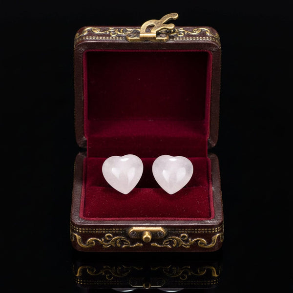 Vintage 14K Gold Rose Quartz Heart Stud Earrings - Boylerpf