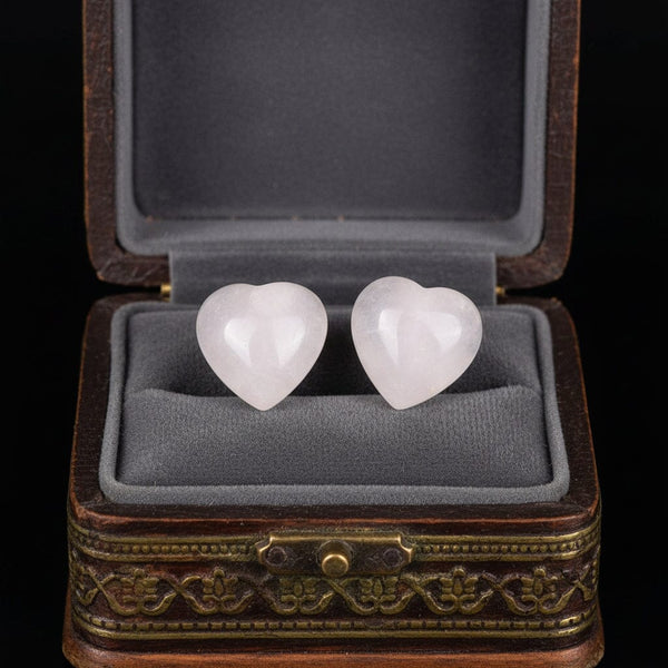 Vintage 14K Gold Rose Quartz Heart Stud Earrings - Boylerpf