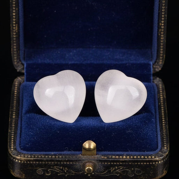 Vintage 14K Gold Rose Quartz Heart Stud Earrings - Boylerpf