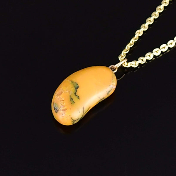 Vintage 9K Gold Dendritic Honey Opal Lucky Bean Necklace