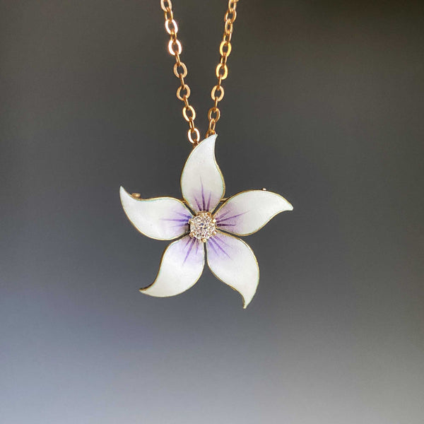 Antique Enamel Flower Diamond Art Nouveau Pendant Brooch - Boylerpf