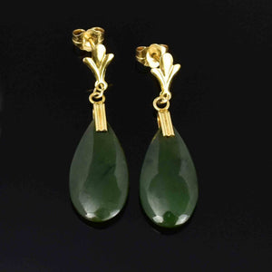 14K Gold Fluer de Lis Jade Teardrop Earrings - Boylerpf