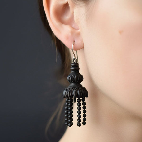 Antique Victorian Silver Gutta Percha Tassel Earrings - Boylerpf