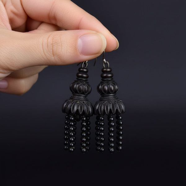 Antique Victorian Silver Gutta Percha Tassel Earrings - Boylerpf