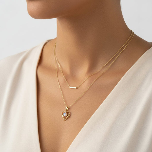 Vintage 10K Gold Opal Heart Pendant Necklace