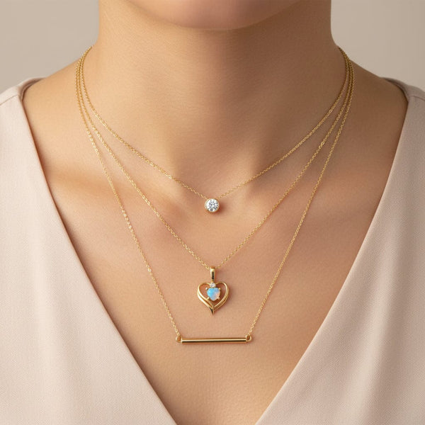 Vintage 10K Gold Opal Heart Pendant Necklace