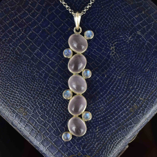 Sterling Silver Rose Quartz Moonstone Drop Pendant Necklace - Boylerpf