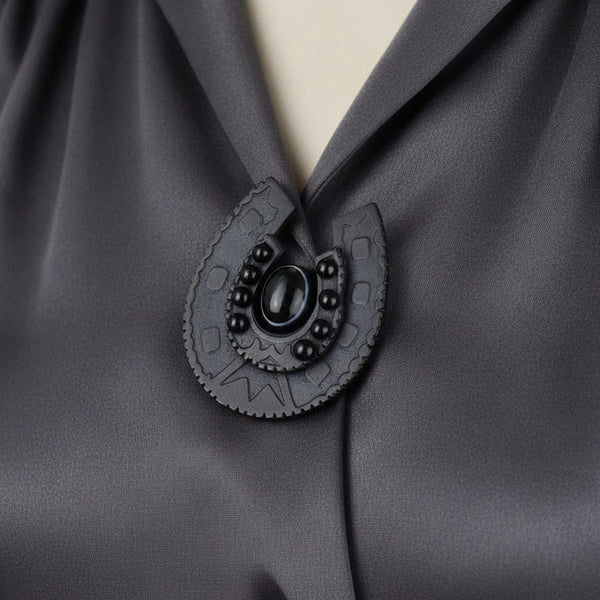 Antique Vulcanite Bullseye Agate Horseshoe Brooch