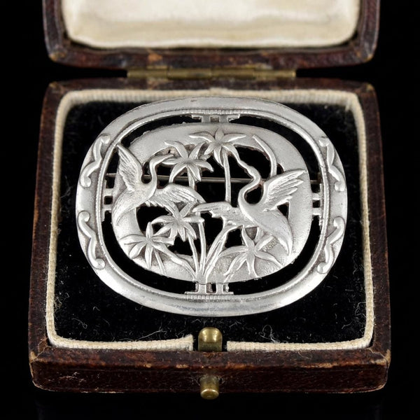 Arts & Crafts Sterling Silver Crane Bird Brooch