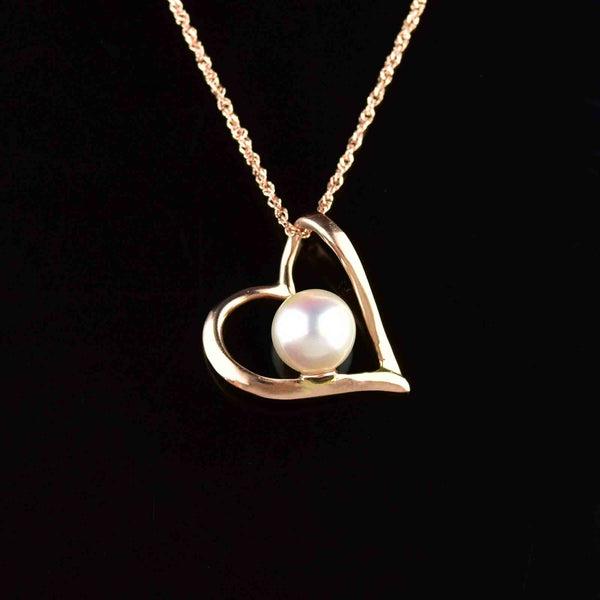 Vintage 14K Rose Gold Heart Na Hoku Pearl Pendant Necklace - Boylerpf