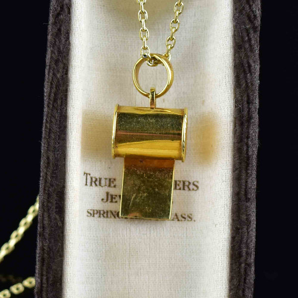 18K Solid Gold Working Whistle Pendant Necklace - Boylerpf