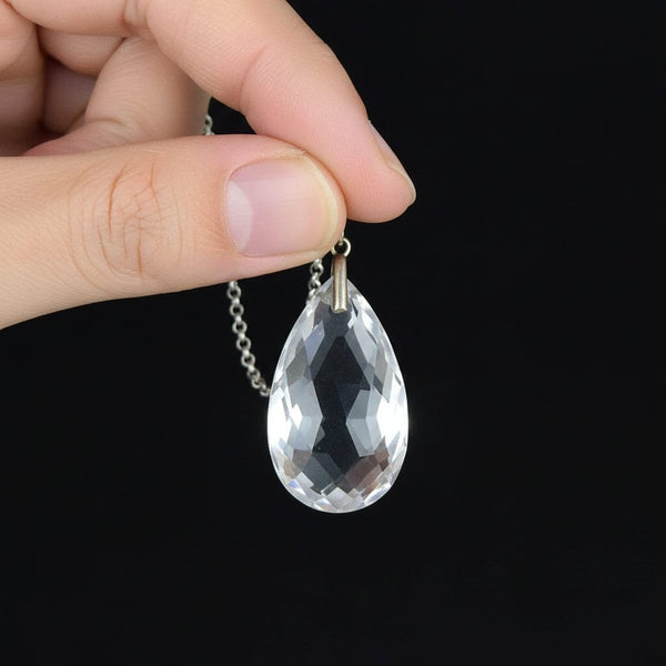 Antique Art Deco Rock Crystal Teardrop Pendant Necklace