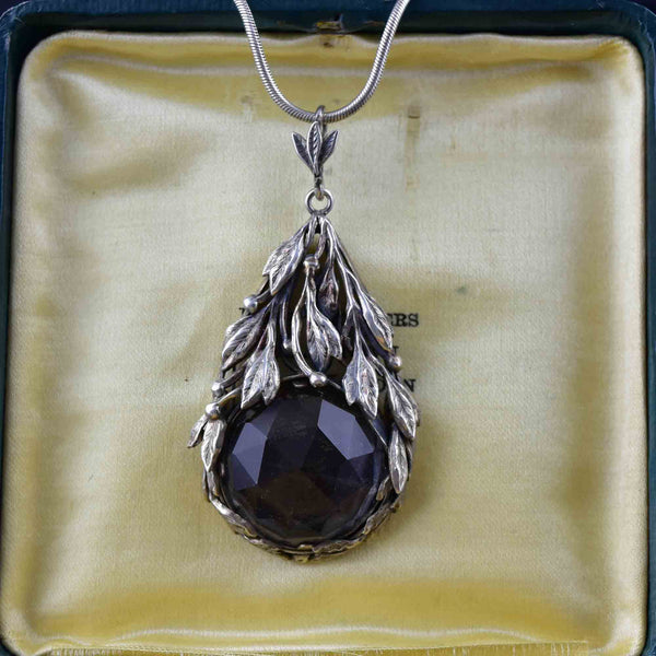 Arts and Crafts Sterling Silver Faceted Quartz Pendant Necklace - Boylerpf