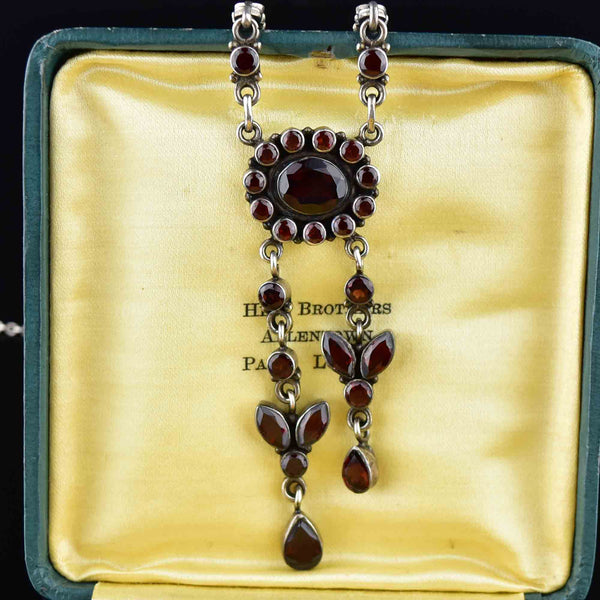 Vintage Floral Garnet Negligee Silver Pendant Necklace - Boylerpf