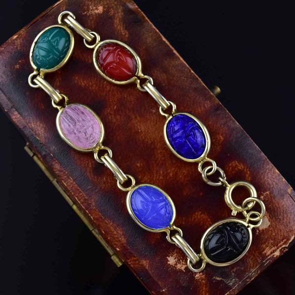 Vintage Gold Fill Gemstone Scarab Beetle Bug Bracelet - Boylerpf