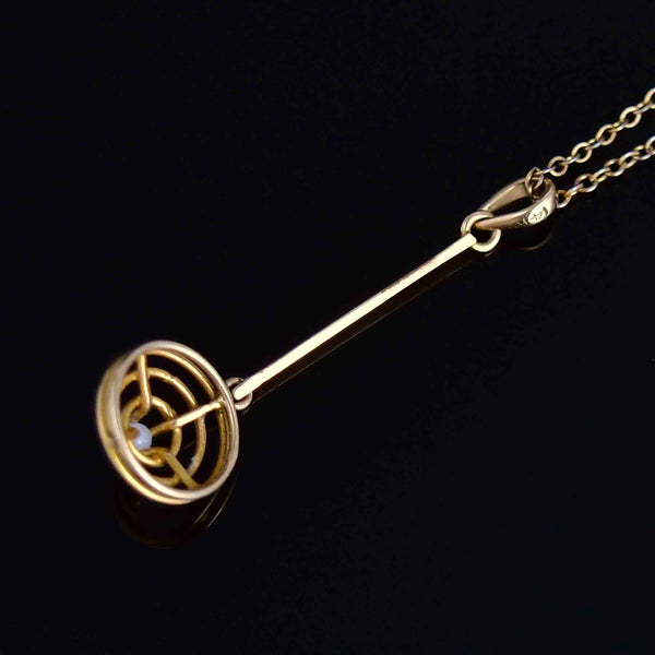Antique Art Deco 14K Gold Pearl Target Lavalier Pendant Necklace - Boylerpf