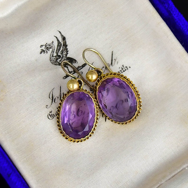 Antique Victorian Gold 7.5 Carat Amethyst Drop Earrings - Boylerpf