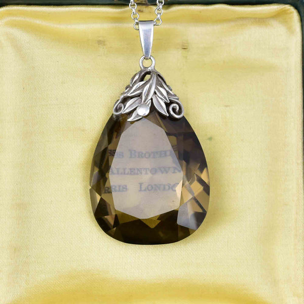 Silver Arts and Crafts 92 CTW Smoky Quartz Pendant Necklace - Boylerpf