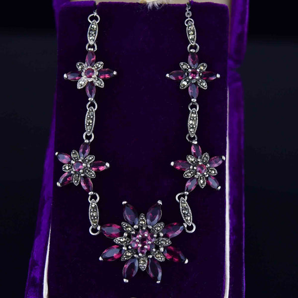 Vintage Silver Amethyst Marcasite Star Necklace - Boylerpf