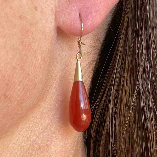 Antique Victorian Scottish Carnelian Agate Drop Earrings - Boylerpf