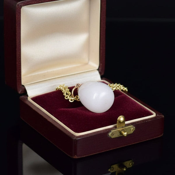 Vintage Rock Crystal Quartz 9K Gold Egg Necklace