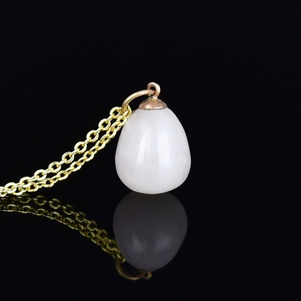 Vintage Rock Crystal Quartz 9K Gold Egg Necklace