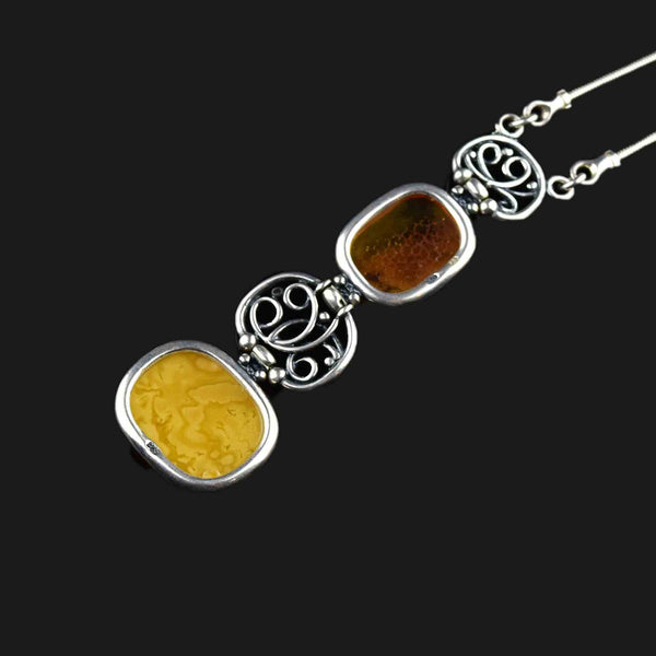 Vintage Silver Butterscotch and Baltic Amber Pendant Necklace - Boylerpf