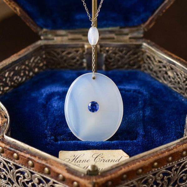 Vintage Sterling Silver White Chalcedony Blue Quartz Necklace