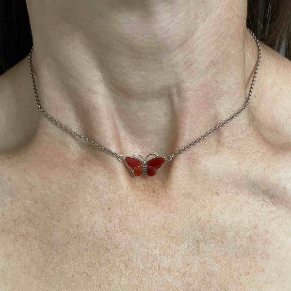 Vintage Enamel Norway Ole Petter Ranch-Olsen Butterfly Necklace - Boylerpf