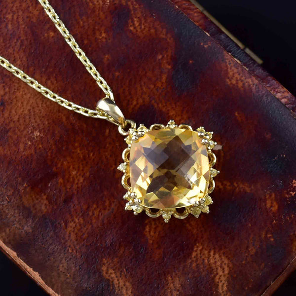 Vintage 10K Gold Spinel Checkerboard Citrine Pendant Necklace - Boylerpf