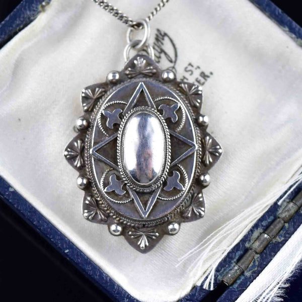 Antique Sterling Silver Victorian Mourning Locket Necklace - Boylerpf