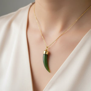 Vintage 9K Gold Jade Sabre Tooth Jade Pendant Charm - Boylerpf