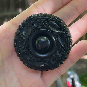 Antique Victorian Carved Whitby Jet Forget Me Not Brooch - Boylerpf