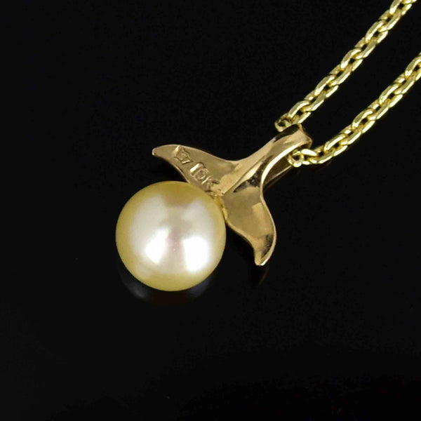 Vintage 10K Gold Whale Tail Na Hoku Pearl Pendant Necklace - Boylerpf