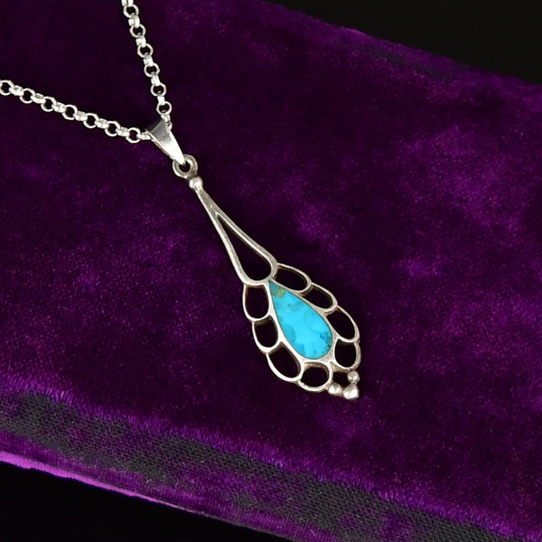 Vintage Sterling Silver Natural Turquoise Necklace