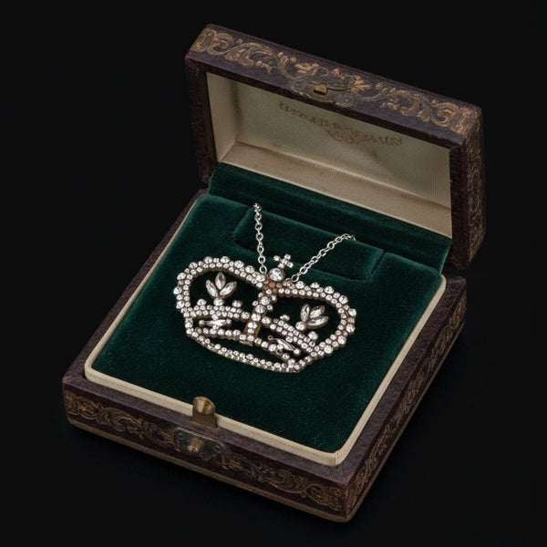 Antique Regal Crown Cut Steel Pendant Necklace - Boylerpf
